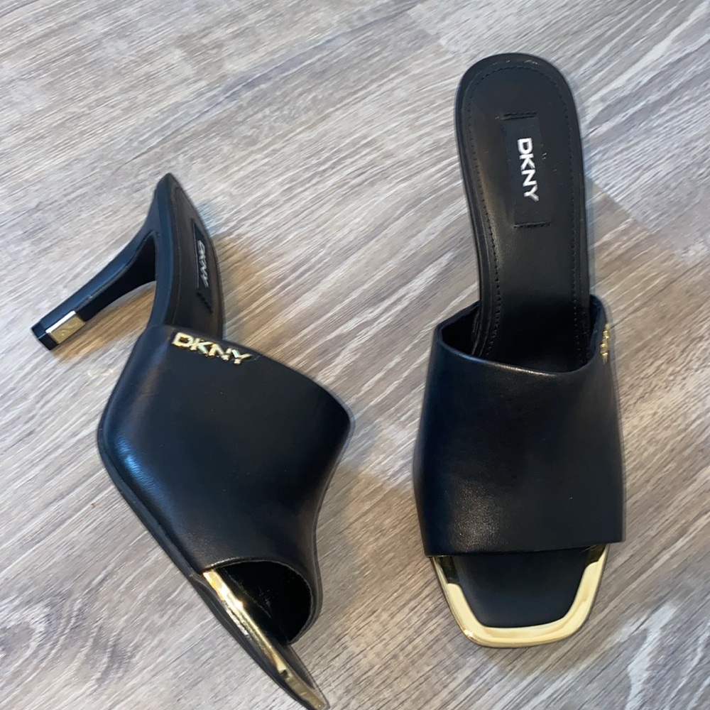 DKNY Black Heels with Gold Trim